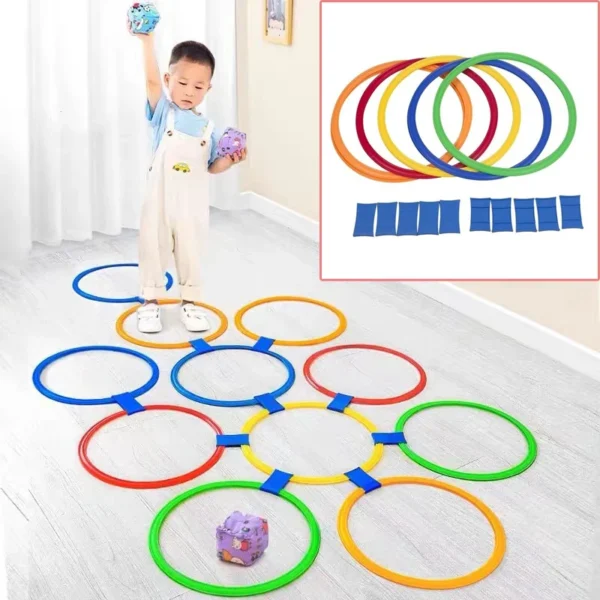 Outdoor Kids Funny Physical Training Sport Toys Lattice Jump Ring Set Game with 10 Hoops 10 Connectors for Park Play Boys Girls