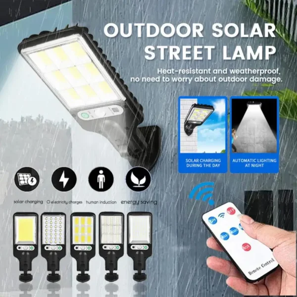 Powerful PIR Motion Sensor Smart Remote Control Led COB IP65 Waterproof Solar Light Garden Outdoor Solar Wall Street Lamp Outdoo